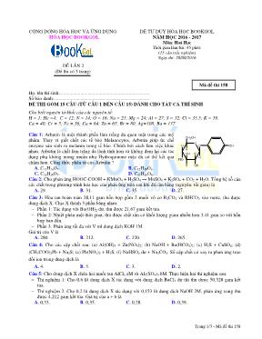Đề tư duy Hóa học Bookgol lần 2 - Mã đề thi 158 - Năm học 2016-2017